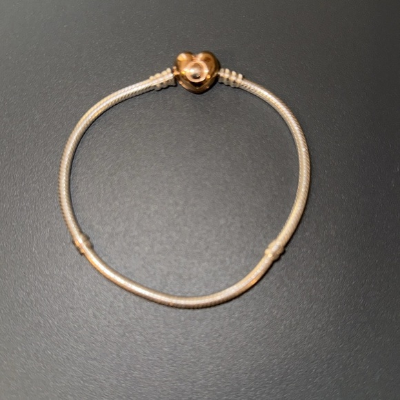 Pandora Moments Heart Clasp Snake Chain Bracelet Size 7.9 Color Silver Rose Gold - Picture 4 of 7